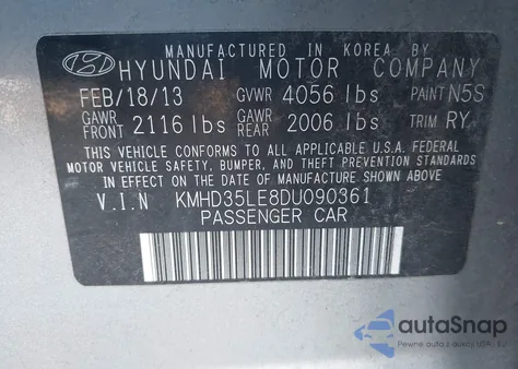 2013 Hyundai Elantra Gt z USA, uszkodzony, nr VIN KMHD35LE8DU090361